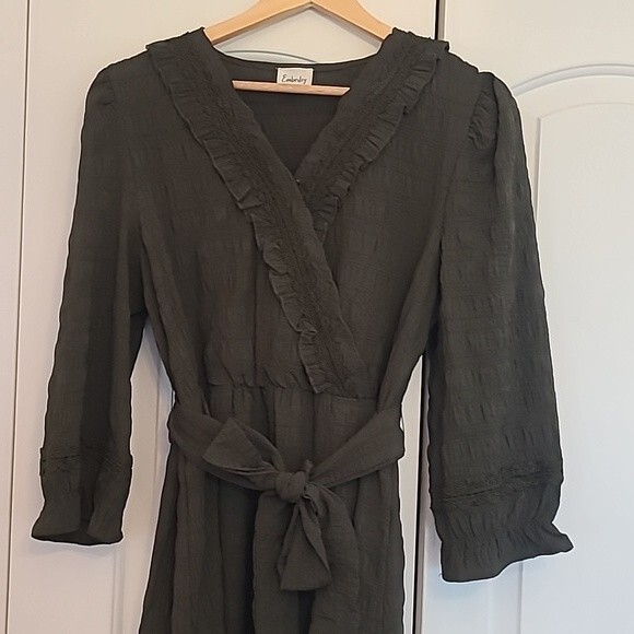 Emberley Olive Green A-Line Prairie Boho Size L - Picture 2 of 16